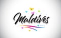 Maldives Handwritten Vector Word Text with Butterflies and Colorful Swoosh