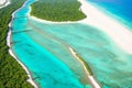 Maldives- Kaafu Atoll- Himmafushi- Aerial view of retaining wall at end of sandy peninsula made with Royalty Free Stock Photo