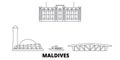 Maldives line travel skyline set. Maldives outline city vector illustration, symbol, travel sights, landmarks.