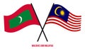 Maldives and Malaysia Flags Crossed And Waving Flat Style. Official Proportion. Correct Colors