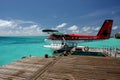 Maldives, May 26, 2010: A Maldivian Air Taxi water plain is wating to accept passengers.
