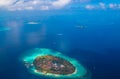 Aerial view of Maldives archipelago and Laccadive Sea Royalty Free Stock Photo