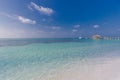 Beautiful beach landscape in Maldives island. Calm blue sea and water villa. Luxury travel vacation resort Royalty Free Stock Photo