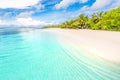Maldives beach landscape. Beautiful tropical view, palm trees and calm blue sea. Summer landscape, travel and vacation concept Royalty Free Stock Photo
