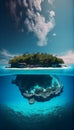 Maldives paradise scenery. Tropical aerial landscape, seascape with long jetty, water villas with amazing sea and lagoon Royalty Free Stock Photo