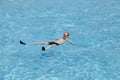 Maldives. Teenager has a rest on turquoise transparent water of ocean