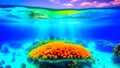 Maldives. View of the coral reef from underwater