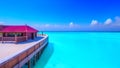 Maldives. View of the white sandy beach from the terrace of the water villa Royalty Free Stock Photo