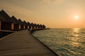 Maldives. Villa on piles on water at the time suns Royalty Free Stock Photo