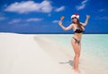 Maldives, woman Christmas hat, lollipop Royalty Free Stock Photo