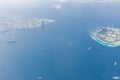 Maldivian capital city Male from above, blue sea and boats