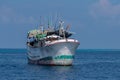 Maldivian fishing fishermen boat in maldives at surise Royalty Free Stock Photo