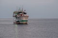 Maldivian fishing boat in maldives at sunset Royalty Free Stock Photo