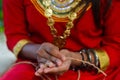 Maldivian girl crafting hand made rope Royalty Free Stock Photo