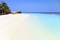 Maldivian Island Resort and Palm Trees with Pacific Ocean in the Royalty Free Stock Photo