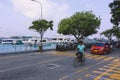 Maldivian Local People riding on the Bikes on the Male City streets