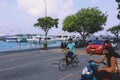 Maldivian Local People riding on the Bikes on the Male City streets