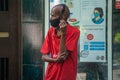 Maldivian seniour man in the mask at the street during covid -19 corona virus pandemic