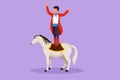 Male acrobat performs stunt on circus horse by standing on horse back. Graphic design vector illustration Royalty Free Stock Photo