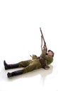 Male actor in the form of an ordinary soldier of the Russian army during the First World War posing against a white background in Royalty Free Stock Photo