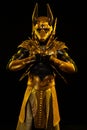 a male actor in a suit of an Egyptian mythology character, the golden deity Jackal Anubis Royalty Free Stock Photo