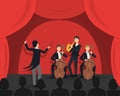 Male Actors Performing Pantomime On Stage at Mime Show Vector Illustration
