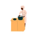 Male African American Chef Cooking in Restaurant Kitchen, Professional Kitchener Character in Uniform Preparing