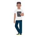 Male african american college student using tablet computer. Teenager flat vector cartoon character reading e-book