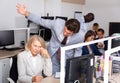 Boss blaming adult female office worker Royalty Free Stock Photo
