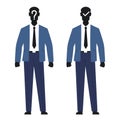 Male anonymous, unknown faceless user, incognito business person with question and check mark on face. Businessman