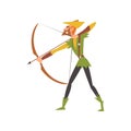 Male Archer with Bow, Medieval Historical Cartoon Character in Traditional Costume Vector Illustration