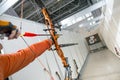 Male archer shooting in competitions of the compound bow with arrows Royalty Free Stock Photo