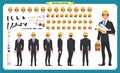 Male architect in business suit and protective helmet. Character creation set. Full length, different views, emotions Royalty Free Stock Photo