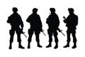 Male armies silhouette on a white background. Army special units silhouette collection. Special forces wearing uniforms and with