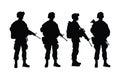 Male armies silhouette on a white background. Army special units silhouette collection. Male soldiers wearing uniforms and with