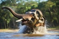 A male Asian elephant is enjoying bathing. Royalty Free Stock Photo