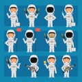 Male astronaut in spacesuit in different poses and emotions Pack 2. Big character set