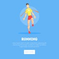 Male Athlete Crossing Finish Line Banner Template, Design Element Can Be Used for Landing Page, Mobile App, Website Royalty Free Stock Photo