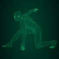 Male athlete discus thrower or a runner, in standby or low start. Views from different sides. Vector illustration of green neon gl