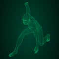 Male athlete discus thrower or a runner, in standby or low start. Views from different sides. Vector illustration of green neon gl