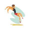 Male athlete doing long jump, professional sportsman at sporting championship athletics competition vector Illustration