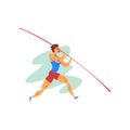 Male athlete jumping with a pole, professional sportsman at sporting championship athletics competition vector