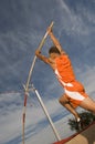 Male Athlete Performing A Pole Vault