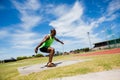 Male athlete preparing to throw shot put ball Royalty Free Stock Photo