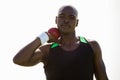 Male athlete preparing to throw shot put ball Royalty Free Stock Photo