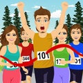 Male athlete runner winning marathon crossing finish line Royalty Free Stock Photo