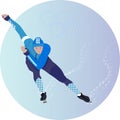 Short track speed male skater athlete character in sportswear, active sport lifestyle vector Illustration