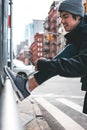 Male athlete warming up and training in big city Royalty Free Stock Photo