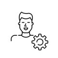 Male avatar and cogwheel. Efficient and precisely targeted customization. Pixel perfect, editable stroke vector