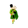 Male Bagpiper in Green Irish Costume Playing Bagpipe, Man Celebrating Saint Patrick Day Vector Illustration Royalty Free Stock Photo